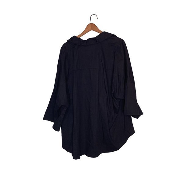 Lane Bryant 22/24 Black Collared V-Neck Poplin Stretch Hi Low Pullover‎ Top Plus - Picture 2 of 4